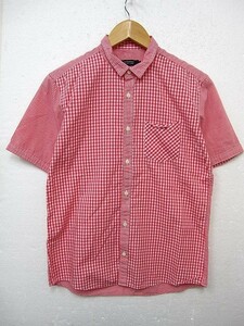 【美品】バーバリー ブラックレーベル BURBERRY 半袖 シャツ チェック柄 ピンク メンズ Mサイズ2 ■管理番号L25812SSA22-220209-80-3