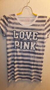 ★VICTORIAS SECRET★ヴィクトリア シークレットPINK レディースTシャツサイズS　ビクトリアシークレットT-SHIRTS　USED IN JAPANしましま