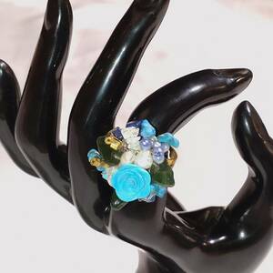  ring ring beads natural stone blue rose inside . maximum approximately 1.9. lady's accessory [2855]