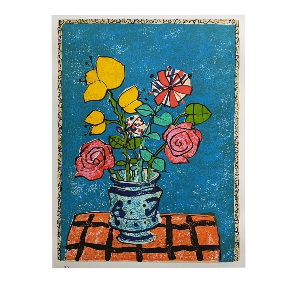 アイズピリ 青い背景の花束 リトグラフ 版画