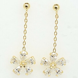 [ new goods ]18 gold /k18/ yellow gold / flower Cubic / chain earrings 