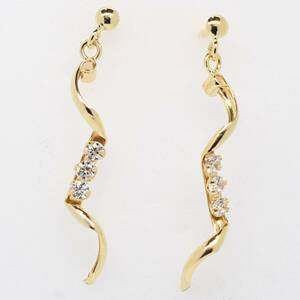 [ new goods ]18 gold /k18/ yellow gold / twist Cubic swaying long earrings 