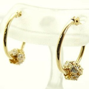 [ new goods ]18 gold /k18/ yellow gold / Cubic Zirconia charm / hoop earrings 