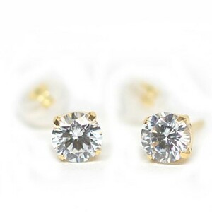 [ new goods ]18 gold /k18/ yellow gold / Cubic Zirconia earrings /8mm
