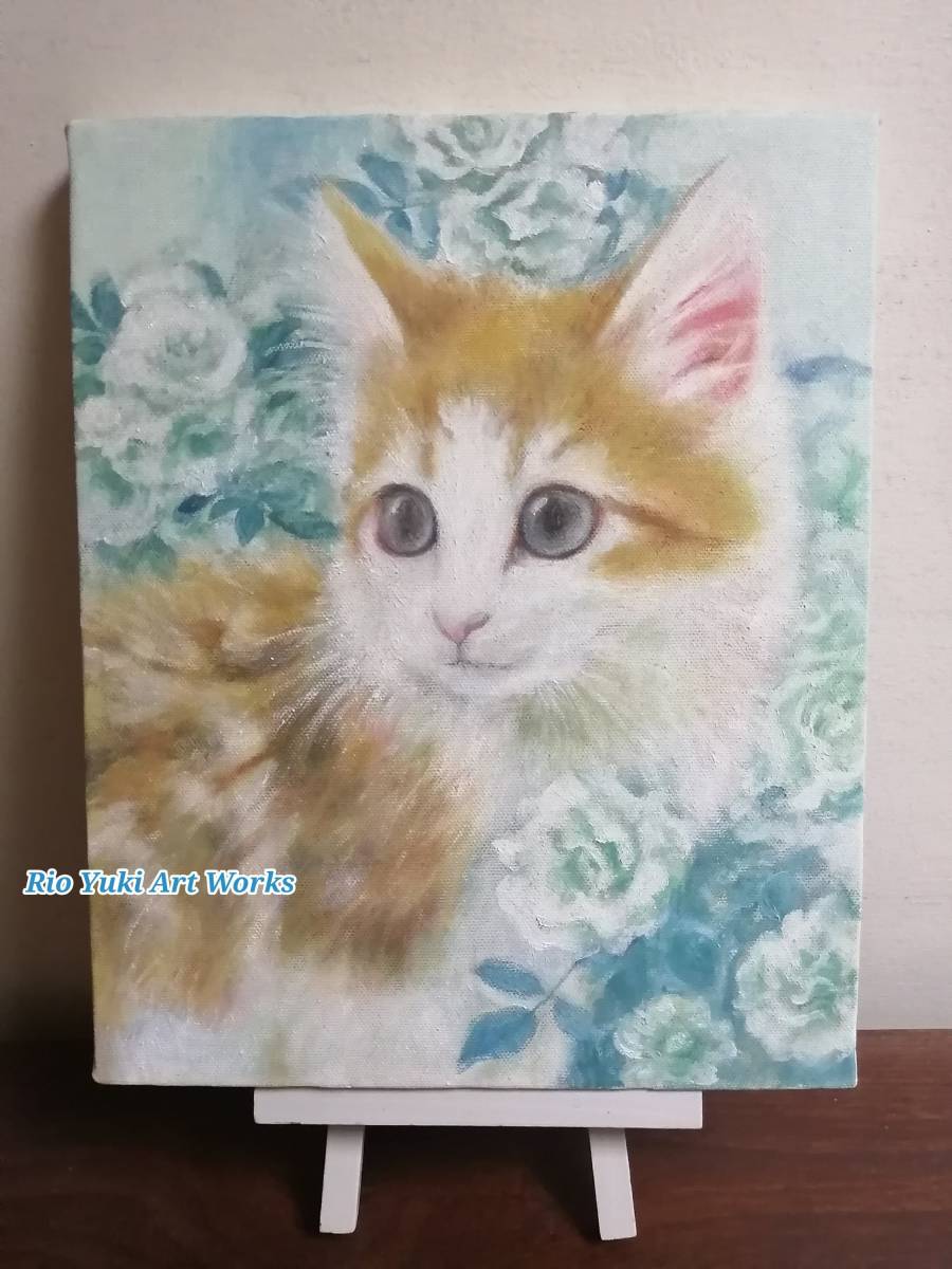 返さないよ!」 猫 鯛焼 油絵 手描き 原画 キャンバス-