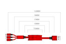 3台同時 充電ケーブル 3 in 1 巻取 ケーブル リール レッド Type -C/Lightningコネクタ/MicroUSB　兼用タイプ リールケーブル_画像2