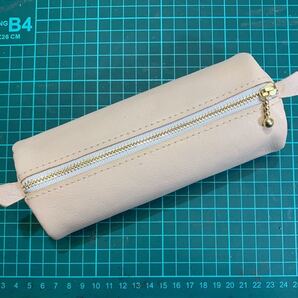 小型ポーチ ペンケース 小物入れ ポーチ レザークラフト ハンドメイド ジッパー;生成り う