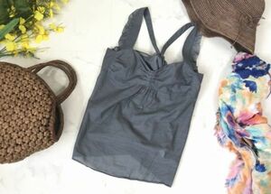 d432* Ships SHIPS back ribbon! no sleeve pull over blouse shirt lady's tops camisole tank top gray 