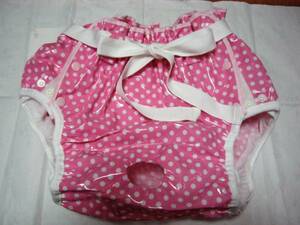  for adult diaper cover nursing life vinyl laminate processing pink . white polka dot small of the back cord attaching hole opening onesho.... urine etc. . do . person .LL size 