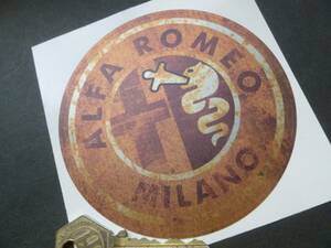 海外　限定品　送料込み Alfa Romeo Milano Rusty Style Stickers アルファロメオ ミラノ ステッカーデカール 2枚セット 100mm　ステッカー