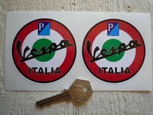 海外　限定品　送料込み 　Vespa Piaggio Italia ベスパ 75mm 2枚セット　ステッカー