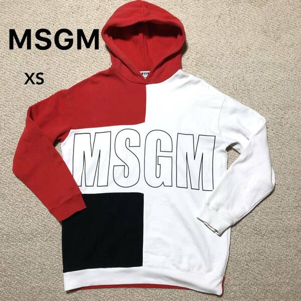 MSGM カラーブロック パーカ XS/エムエスジーエム ビッグロゴ スウェットフーディー