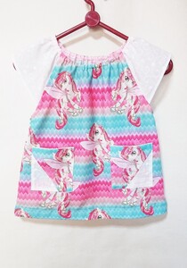 ハンドメイド 子供スモック 110サイズ ピンク系色 リトルポニー模様 幼稚園 保育園 入園準備 新品 送料無料