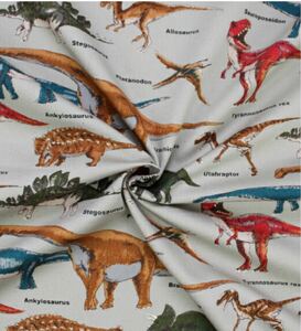 恐竜　グレー　生地 布 恐竜図鑑 ダイナソー ツイル コットンこばやし プリント 綿100％ 約110cm幅 
