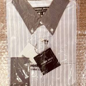 新品 コムデギャルソン HOMME DEUX オムドゥ 千鳥格子 ボタンダウンシャツ サックスブルー ストライプ PLUS プリュス クレリック S 栗野
