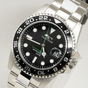 質イコー [テクノス] TECHNOS 腕時計 TSM412SB GMTマスタータイプ 黒ベゼル 緑針 クオーツ メンズ 未使用品