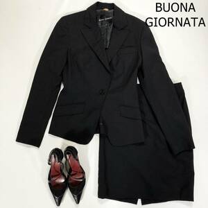 BUONA GIORNATA ボナジョルナータ スーツスカート セットアップ ブラック 黒 サイズM ひざ丈 シンプル ジャケット 胸ポケット G-3