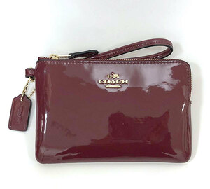 V[COACH] Coach pouch pa tent leather leather F55739 corner Zip list let bar gun ti small articles lady's RA5905