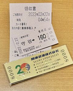 関東鉄道 守谷駅 限定 2022年2月22日 記念 とにかく2だらけ記念 D型 硬券乗車券 2022.2.2