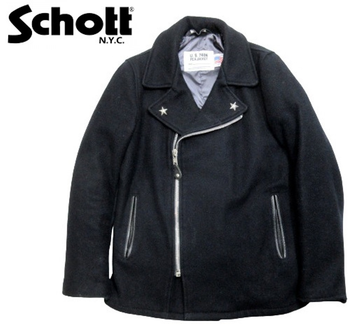 30 美品 SCHOTT ライダースコート ライダースピーコート 769 黒-