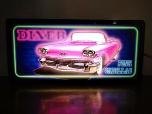アメリカン キャディラック イラスト アメ車 旧車 ダイナー インテリア サイン 看板 玩具 置物 雑貨 PINK CADILLAC LED2wayライトBOX