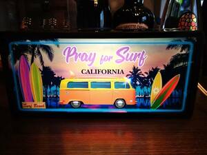 サーフィン カリフォルニア サーフバス サーフボード Pray for Surf サイン 照明 看板 置物 アメリカン雑貨 ライトBOX 電飾看板 電光看板