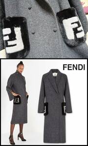 フェンディ FFズッカ ミンク毛皮 ポケットファーデザイン とっても軽いフリースウール素材ツイードコートです。2020AWの新作です。”10356