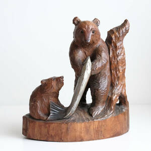 木彫の熊北海道 民芸品 木彫り熊 木製彫刻 飾り オブジェ 置物 民藝 ガラス眼