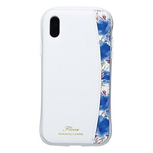 【在庫処分】 NATURAL design iPhoneX Xs (5.8インチ) ケース FLEUR WHITE x BLUE 白×青 衝撃吸収 耐衝撃 カードポケット iP8-FLEP08