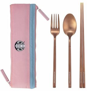 [ free shipping ] Starbucks cutlery set pink Logo siren . chopsticks spoon Fork pouch attaching Sakura Taiwan start ba