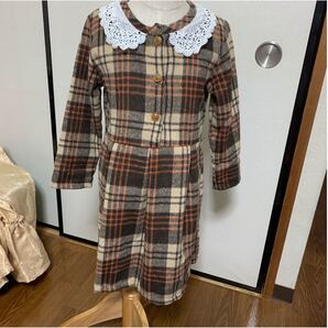 女の子幼児 格子縞プリント ピーターパンカラー ドレス