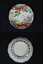 古伊万里 色絵染付 輪花 蓮弁文 庭花図 膾皿 5客_画像6