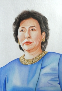 Art hand Auction Buntstiftzeichnung/Hauslieferung Größe 80/Figurenzeichnung Politikerin Makiko Tanaka ehemalige Außenministerin (ca. 210 x 300) Gemälde mit gebrauchtem Rahmen, Kunstwerk, Malerei, Bleistiftzeichnung, Kohlezeichnung