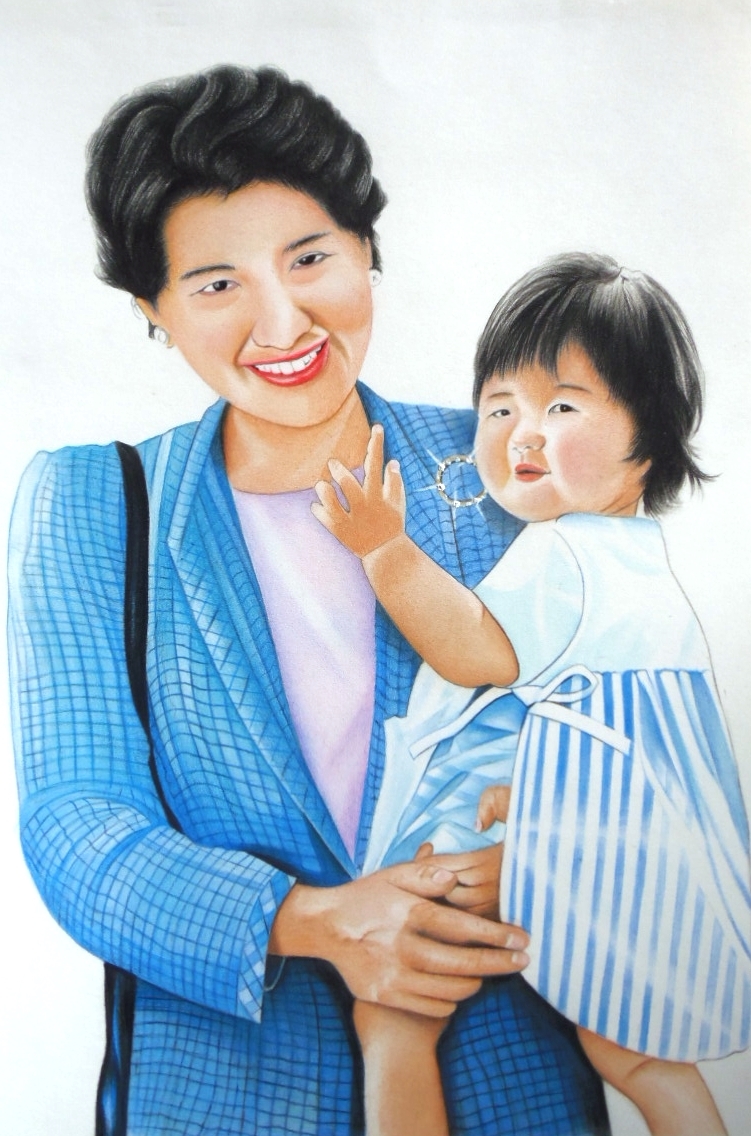 Buntstiftzeichnung/Hauslieferung Größe 80/Zeichnung einer weiblichen Figur Masako und Aiko (ca. 240 x 350) Gemälde Illustration der kaiserlichen Familie, Kunstwerk, Malerei, Bleistiftzeichnung, Kohlezeichnung