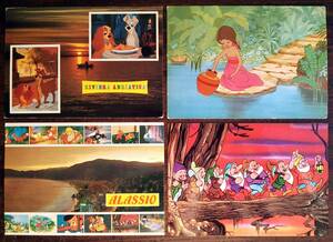 4枚◆ディズニーのビンテージポストカード A ◆イタリア ビンテージ カード 外国絵葉書 ハガキ K71