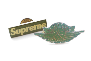 ★激レア 90年代 Supreme ピンバッジ 2個セット ボックスロゴ パロディ レトロ ピンバッチ ピンズ 90s ヴィンテージ シュプリーム ◆KC-1