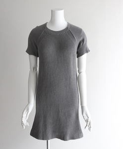 Alexander Wang * short sleeves knitted One-piece gray XS size cashmere Blend rib . braided miniskirt arek Thunder one *ZX20