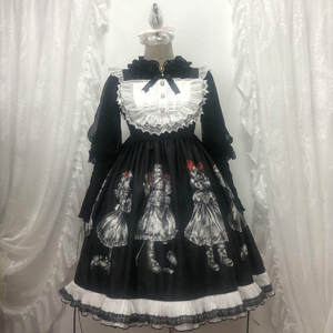 新品 ゴシックロリータ ゴスロリ フレアワンピ Aライン アンティークドールデザイン 病みかわ 地雷系 メイド コスプレ フリル フリーサイズ