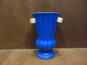  Vintage -60*s* керамика цветок основа синий *220211s3-otclct 1950s1960s керамика керамика ваза интерьер смешанные товары . цветок сделано в Японии 