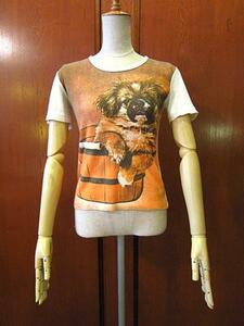ビンテージ70's●レディースドッグピクチャープリントTシャツ●odst 1970s犬レトロ半袖トップス