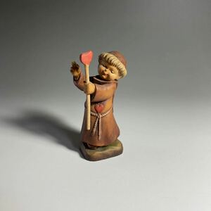 アンティーク【ANRI】アンリ 木彫人形 ハートの杖を持った少年 高8cm / 置物飾り物 ヴィンテージ 人形 インテリア