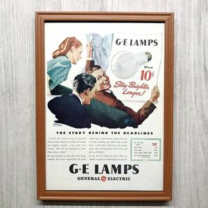 ■即決◆1946年(昭和21年) GE LAMPS ゼネラルエレクトリック ランプ電球【B4-8437】アメリカビンテージ雑誌広告【B4額装品】当時物★同梱可