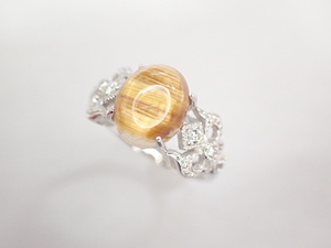 美品 K18WG ルチルクオーツ3.16ct ダイヤ計0.13ct デザイン リング 指輪