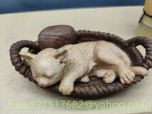 動物 猫 飾り 置物 木彫 彫刻工芸品_画像3