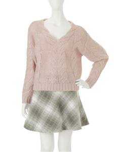  Dazzlin cable knitted × check miniskirt pink 