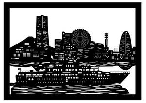 Art hand Auction Paper cutout Night view Yokohama Port Sea surface ripples, Artwork, Painting, Collage, Paper cutting