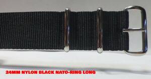 24MM NATO ミリタリー　ナイロンベルト新品　ブラック　NATO型尾錠 肉厚LONG