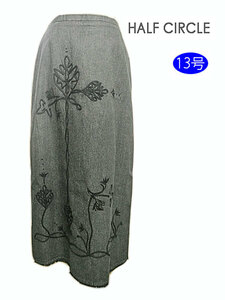 新品　sk613　スカート　ロング Aライン　ブラックデニム　コード刺繍　綿　ｗ72～76　13号　レディース　レナウン　ミセス　