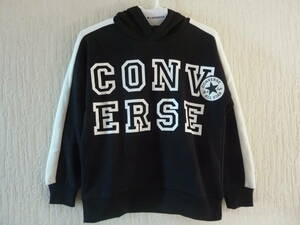 ★CONVERSE☆コンバース キッズパーカー【お洒落ホワイトライン入】☆ロゴ ワッペン付き★キッズサイズ140★ブラック★新品未使用タグ付★