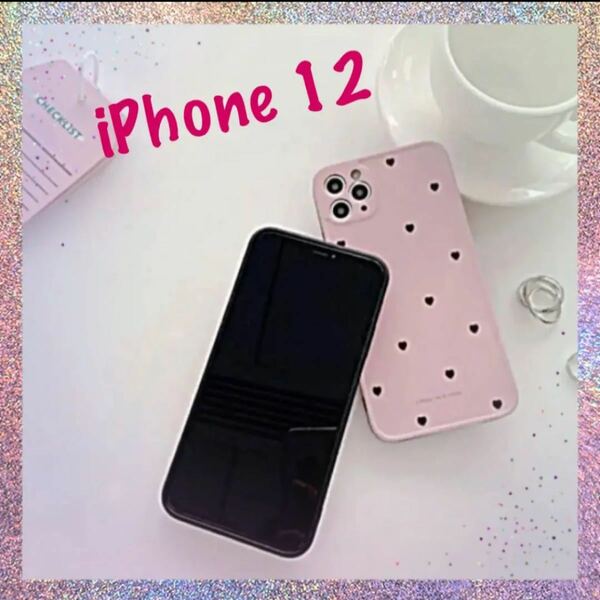 3B★即納★ ピンク ハート iPhone 12 韓国 人気 スマホ ケース 携帯 カバー ソフト シリコン かわいい ドット柄